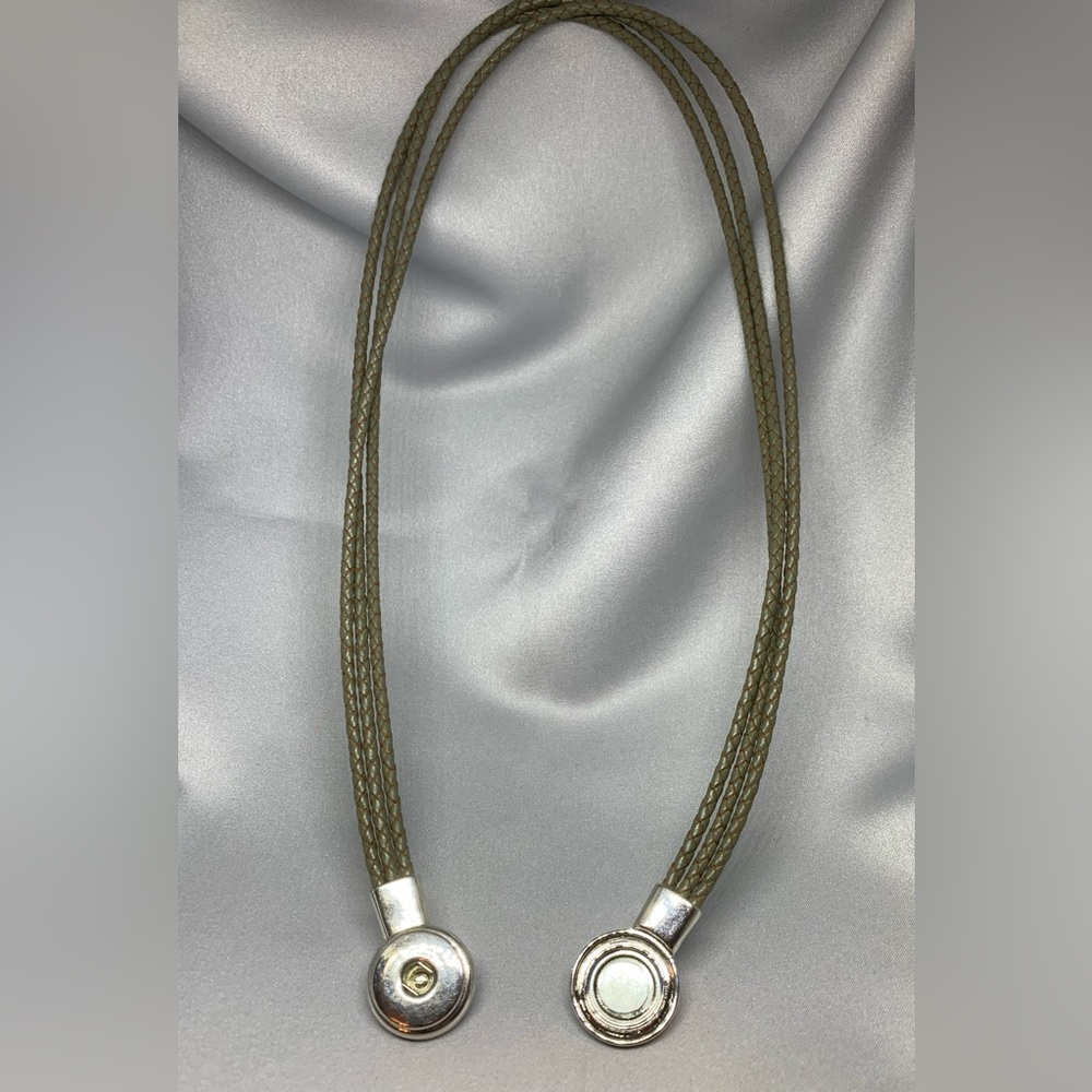 GRAY - Leather Magnetic Front Closure Snap Button Necklace